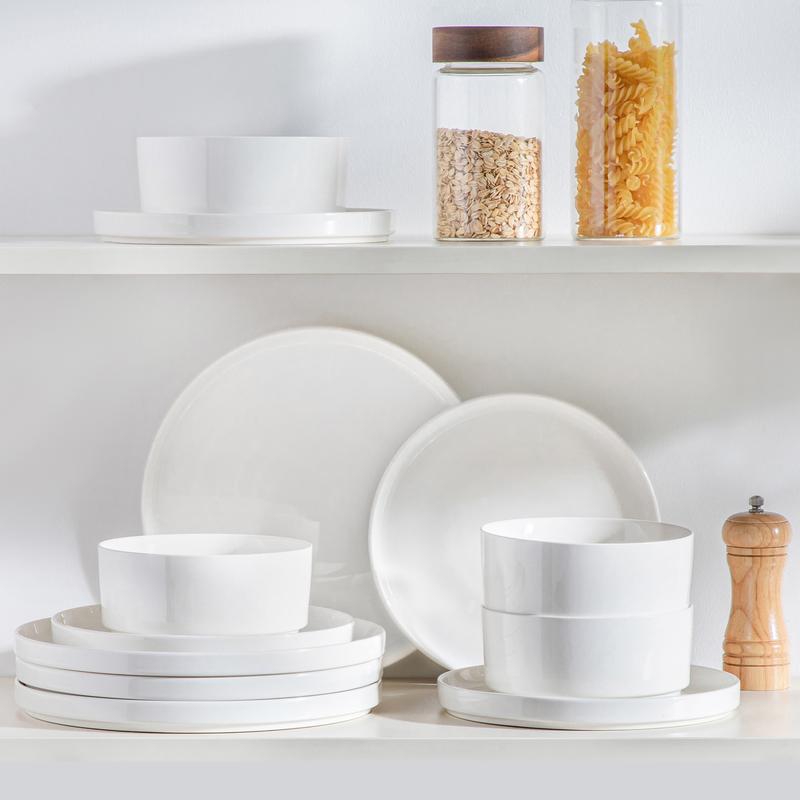 MALACASA LEAH Series Porcelain Dinnerware Set – Lead-Free, Chip-Resistant, Microwave & Dishwasher Safe | 12–24 Piece for 4–6
