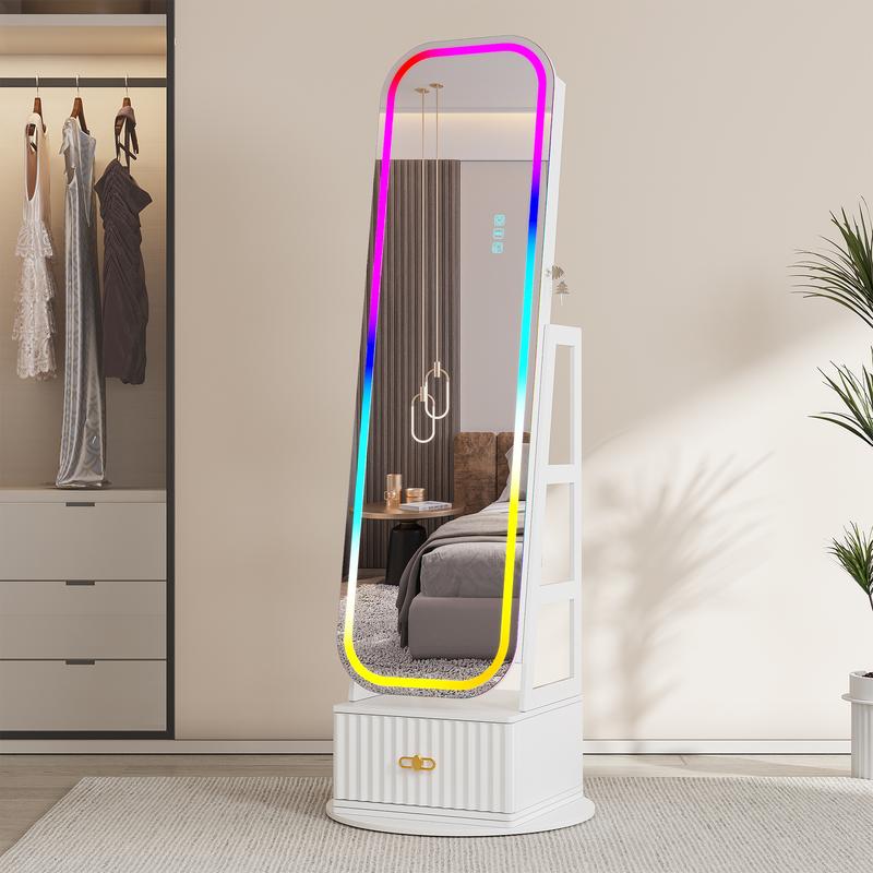 Miuvanity 5-in-1 360° Swivel Jewelry Cabinet with LED Mirror – Lockable, Standing Armoire with 108 Earring Slots & Full-Length Mirror