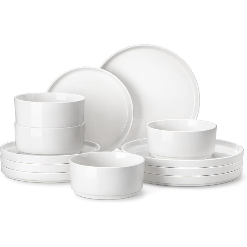 MALACASA LEAH Series Porcelain Dinnerware Set – Lead-Free, Chip-Resistant, Microwave & Dishwasher Safe | 12–24 Piece for 4–6