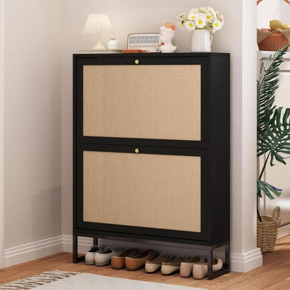 Giratree Farmhouse Shoe Cabinet with Flip Drawers – Slim Freestanding Entryway Shoe Rack | 2, 3 & 4-Tier | Black, Natural, Walnut