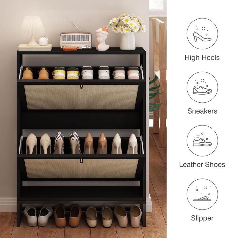 Giratree Farmhouse Shoe Cabinet with Flip Drawers – Slim Freestanding Entryway Shoe Rack | 2, 3 & 4-Tier | Black, Natural, Walnut