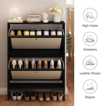 Giratree Farmhouse Shoe Cabinet with Flip Drawers – Slim Freestanding Entryway Shoe Rack | 2, 3 & 4-Tier | Black, Natural, Walnut