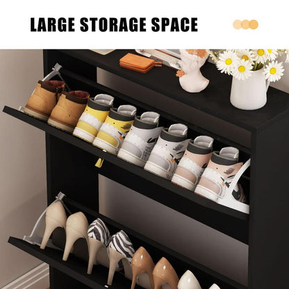 Giratree Farmhouse Shoe Cabinet with Flip Drawers – Slim Freestanding Entryway Shoe Rack | 2, 3 & 4-Tier | Black, Natural, Walnut