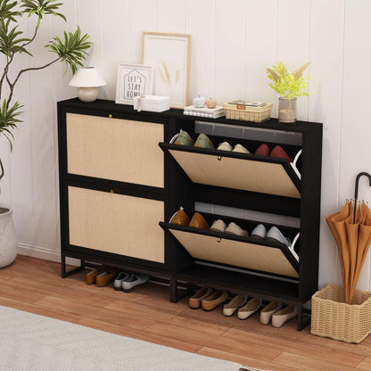 Giratree Farmhouse Shoe Cabinet with Flip Drawers – Slim Freestanding Entryway Shoe Rack | 2, 3 & 4-Tier | Black, Natural, Walnut