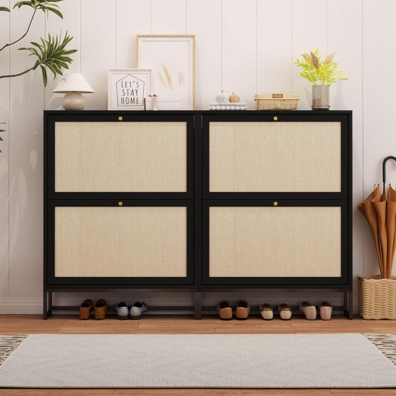 Giratree Farmhouse Shoe Cabinet with Flip Drawers – Slim Freestanding Entryway Shoe Rack | 2, 3 & 4-Tier | Black, Natural, Walnut
