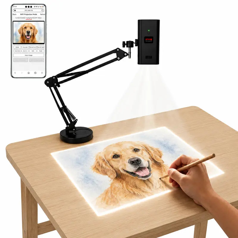 Art Tracing Projector with 360° Flexible Arm – Wireless, USB-C, 5G Dual-Band