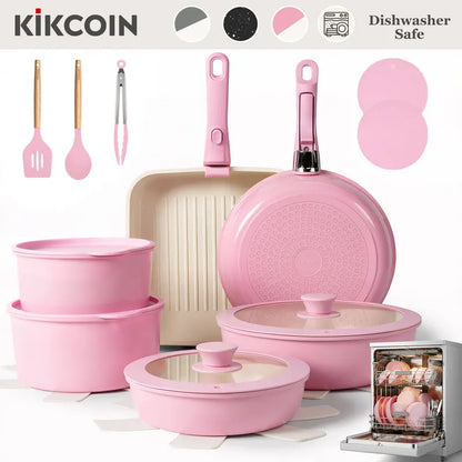 Kikcoin Ceramic Pro 22-Piece Nonstick Cookware Set – Detachable Handles, SGS Certified, PFOA-Free, Stackable