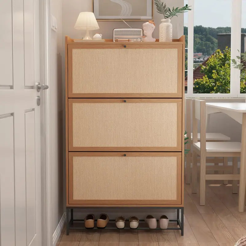 Giratree Farmhouse Shoe Cabinet with Flip Drawers – Slim Freestanding Entryway Shoe Rack | 2, 3 & 4-Tier | Black, Natural, Walnut