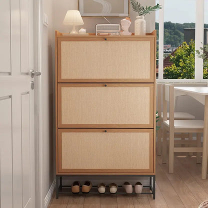 Giratree Farmhouse Shoe Cabinet with Flip Drawers – Slim Freestanding Entryway Shoe Rack | 2, 3 & 4-Tier | Black, Natural, Walnut