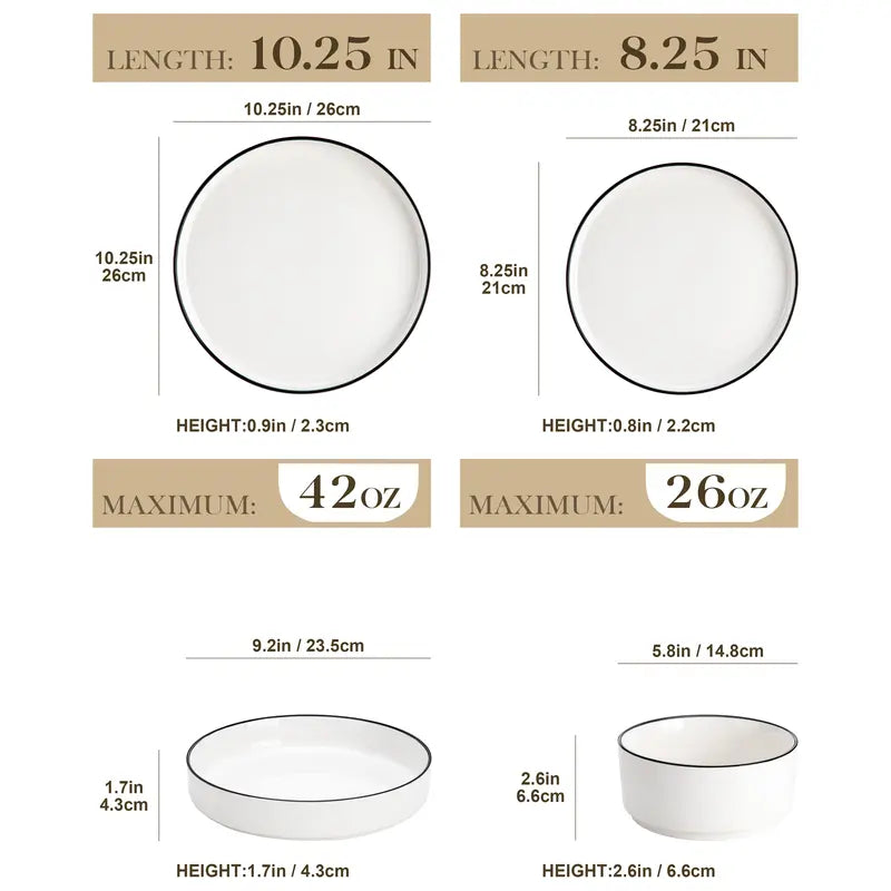 MALACASA LEAH Series Porcelain Dinnerware Set – Lead-Free, Chip-Resistant, Microwave & Dishwasher Safe | 12–24 Piece for 4–6