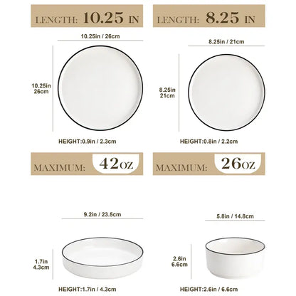 MALACASA LEAH Series Porcelain Dinnerware Set – Lead-Free, Chip-Resistant, Microwave & Dishwasher Safe | 12–24 Piece for 4–6