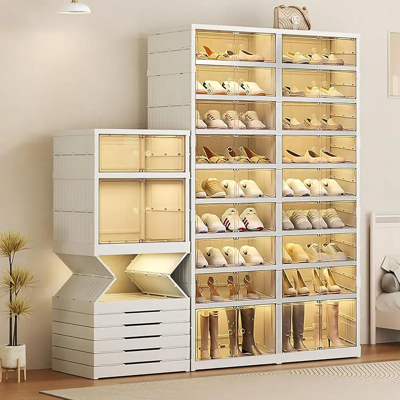 9-Tier Foldable Shoe Organizer with Clear Doors – Holds 18 Pairs, Wheeled, Tool-Free Assembly