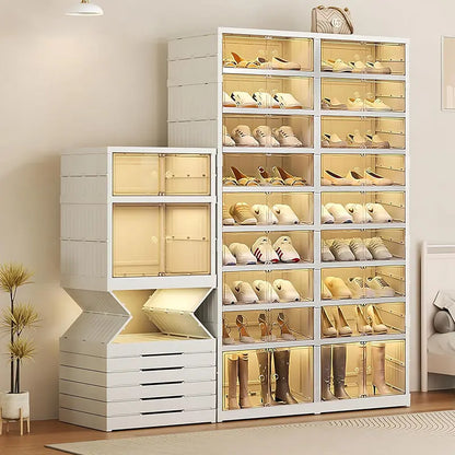 9-Tier Foldable Shoe Organizer with Clear Doors – Holds 18 Pairs, Wheeled, Tool-Free Assembly