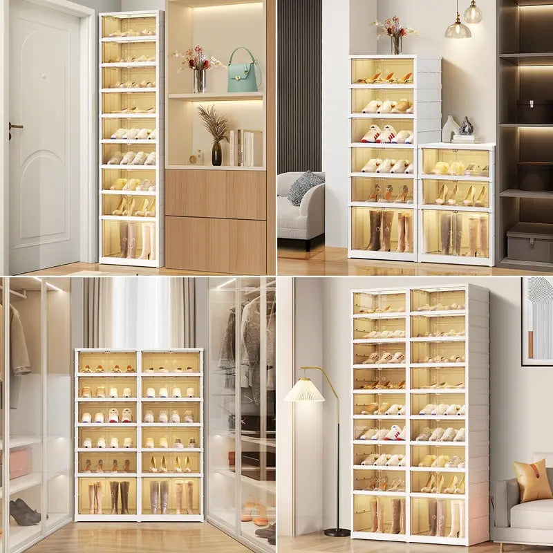9-Tier Foldable Shoe Organizer with Clear Doors – Holds 18 Pairs, Wheeled, Tool-Free Assembly