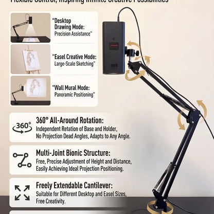 Art Tracing Projector with 360° Flexible Arm – Wireless, USB-C, 5G Dual-Band