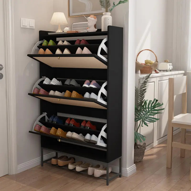 Giratree Farmhouse Shoe Cabinet with Flip Drawers – Slim Freestanding Entryway Shoe Rack | 2, 3 & 4-Tier | Black, Natural, Walnut