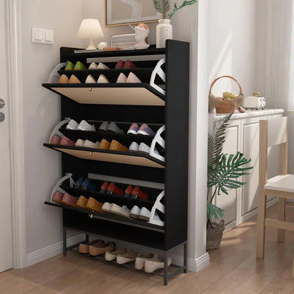 Giratree Farmhouse Shoe Cabinet with Flip Drawers – Slim Freestanding Entryway Shoe Rack | 2, 3 & 4-Tier | Black, Natural, Walnut
