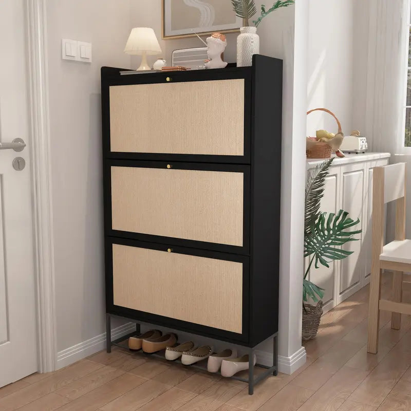 Giratree Farmhouse Shoe Cabinet with Flip Drawers – Slim Freestanding Entryway Shoe Rack | 2, 3 & 4-Tier | Black, Natural, Walnut