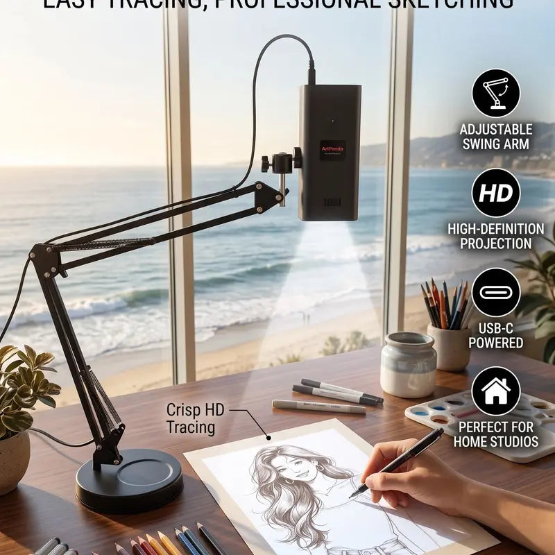 Art Tracing Projector with 360° Flexible Arm – Wireless, USB-C, 5G Dual-Band