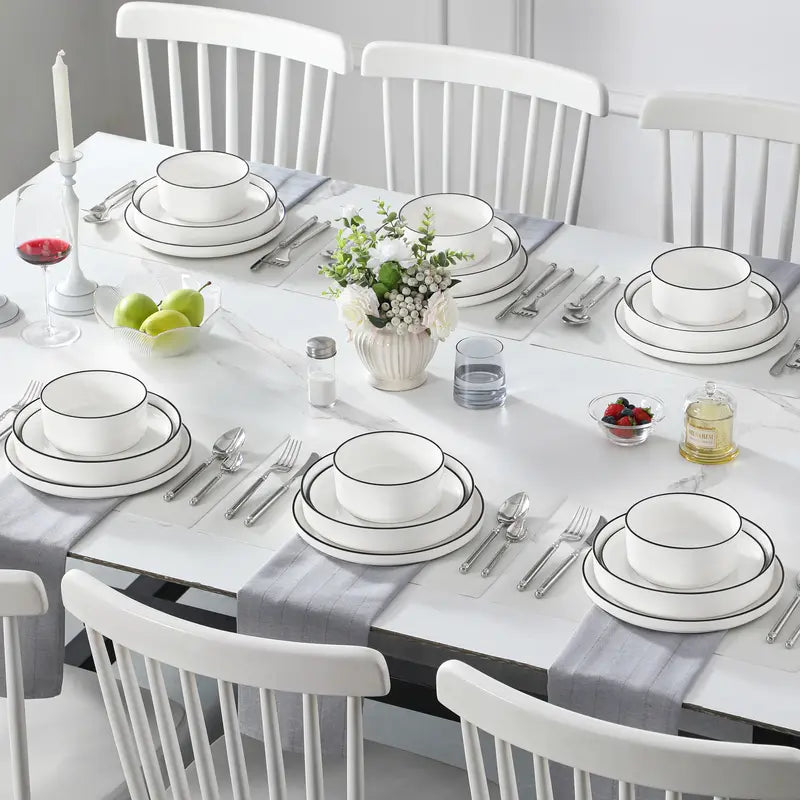 MALACASA LEAH Series Porcelain Dinnerware Set – Lead-Free, Chip-Resistant, Microwave & Dishwasher Safe | 12–24 Piece for 4–6