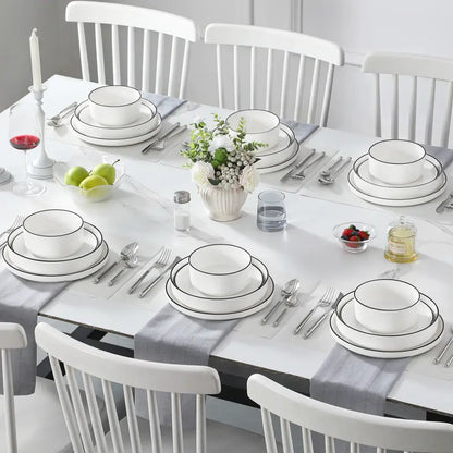 MALACASA LEAH Series Porcelain Dinnerware Set – Lead-Free, Chip-Resistant, Microwave & Dishwasher Safe | 12–24 Piece for 4–6