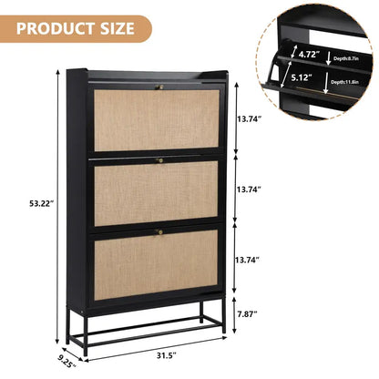 Giratree Farmhouse Shoe Cabinet with Flip Drawers – Slim Freestanding Entryway Shoe Rack | 2, 3 & 4-Tier | Black, Natural, Walnut