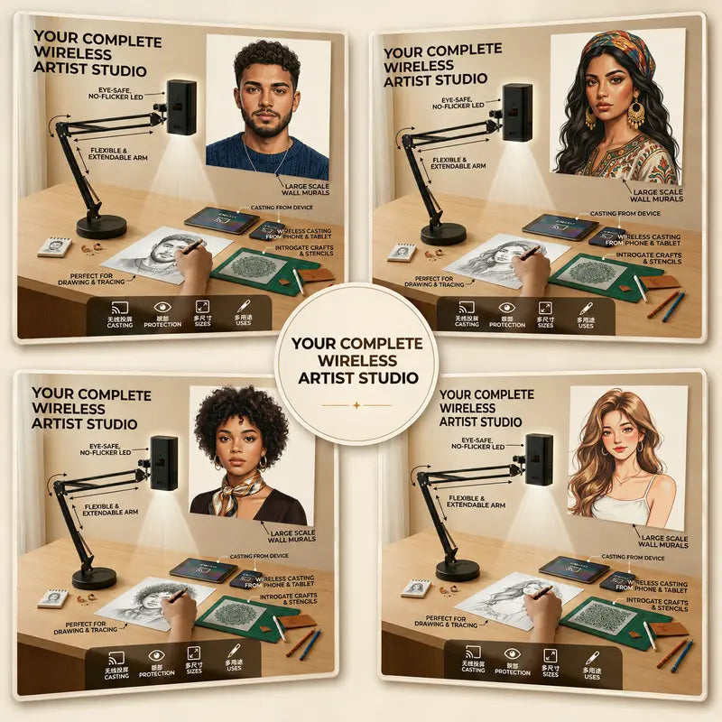 Art Tracing Projector with 360° Flexible Arm – Wireless, USB-C, 5G Dual-Band