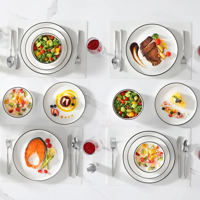 MALACASA LEAH Series Porcelain Dinnerware Set – Lead-Free, Chip-Resistant, Microwave & Dishwasher Safe | 12–24 Piece for 4–6