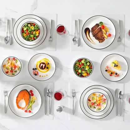 MALACASA LEAH Series Porcelain Dinnerware Set – Lead-Free, Chip-Resistant, Microwave & Dishwasher Safe | 12–24 Piece for 4–6