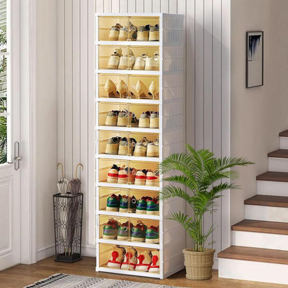 9-Tier Foldable Shoe Organizer with Clear Doors – Holds 18 Pairs, Wheeled, Tool-Free Assembly