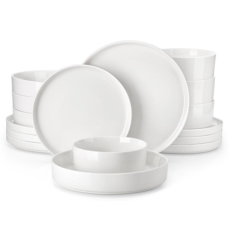 MALACASA LEAH Series Porcelain Dinnerware Set – Lead-Free, Chip-Resistant, Microwave & Dishwasher Safe | 12–24 Piece for 4–6