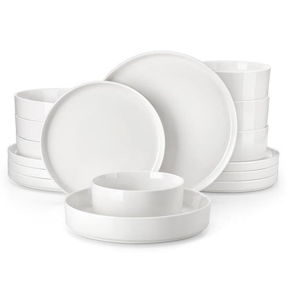 MALACASA LEAH Series Porcelain Dinnerware Set – Lead-Free, Chip-Resistant, Microwave & Dishwasher Safe | 12–24 Piece for 4–6