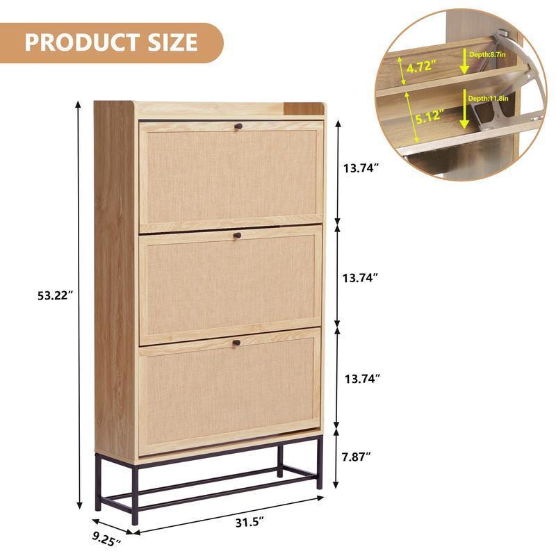 Giratree Farmhouse Shoe Cabinet with Flip Drawers – Slim Freestanding Entryway Shoe Rack | 2, 3 & 4-Tier | Black, Natural, Walnut