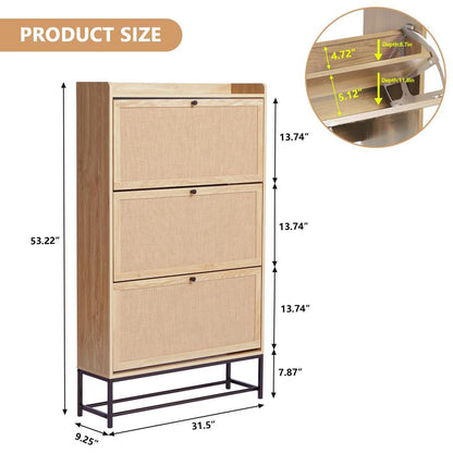 Giratree Farmhouse Shoe Cabinet with Flip Drawers – Slim Freestanding Entryway Shoe Rack | 2, 3 & 4-Tier | Black, Natural, Walnut