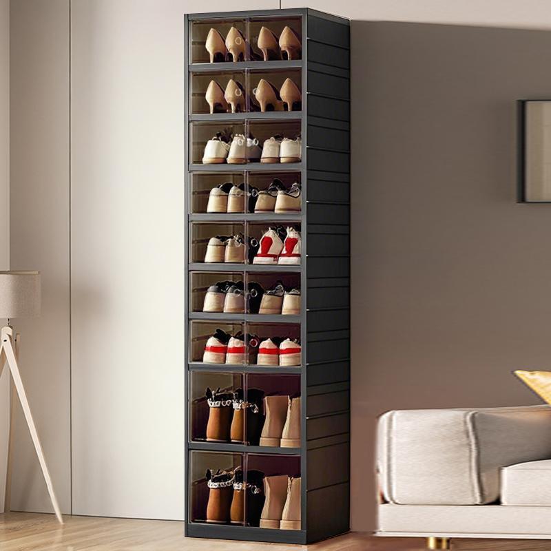 9-Tier Foldable Shoe Organizer with Clear Doors – Holds 18 Pairs, Wheeled, Tool-Free Assembly