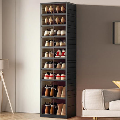 9-Tier Foldable Shoe Organizer with Clear Doors – Holds 18 Pairs, Wheeled, Tool-Free Assembly