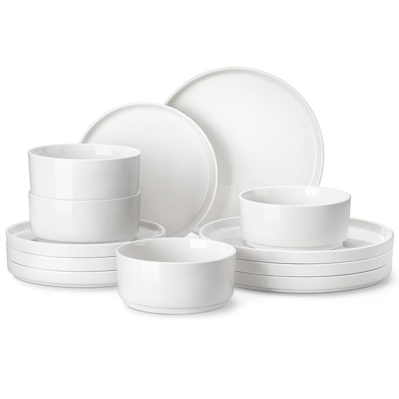 MALACASA LEAH Series Porcelain Dinnerware Set – Lead-Free, Chip-Resistant, Microwave & Dishwasher Safe | 12–24 Piece for 4–6