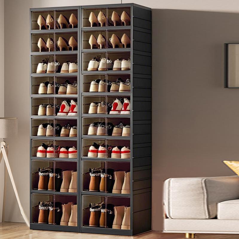 9-Tier Foldable Shoe Organizer with Clear Doors – Holds 18 Pairs, Wheeled, Tool-Free Assembly