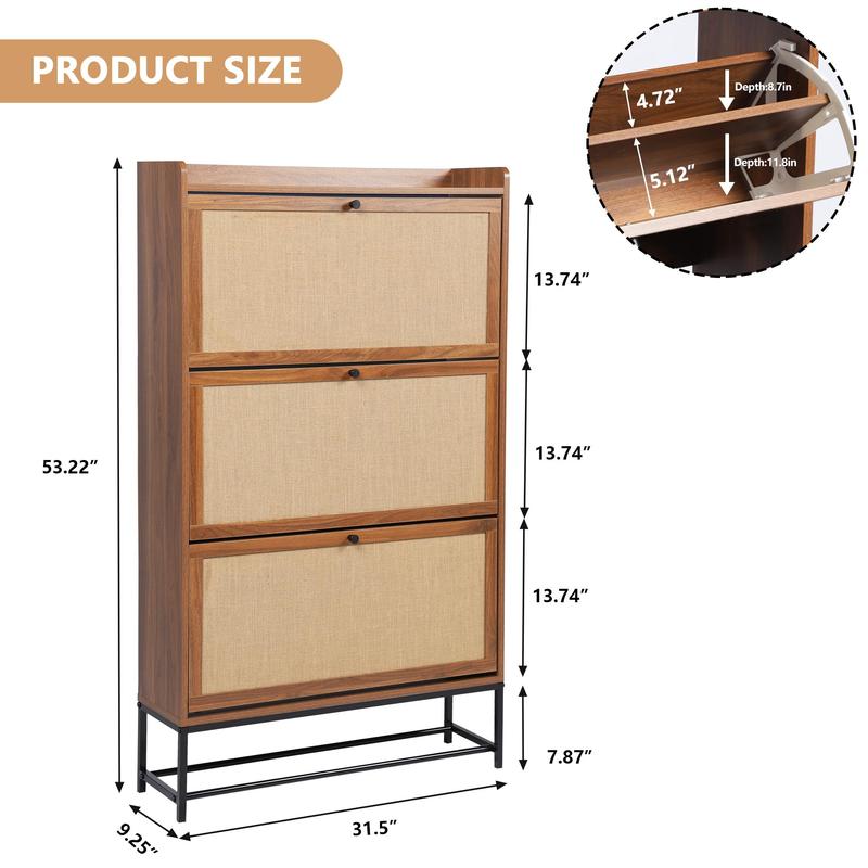 Giratree Farmhouse Shoe Cabinet with Flip Drawers – Slim Freestanding Entryway Shoe Rack | 2, 3 & 4-Tier | Black, Natural, Walnut