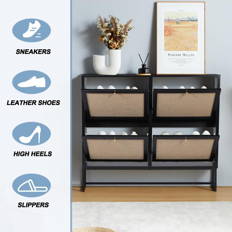 Giratree Farmhouse Shoe Cabinet with Flip Drawers – Slim Freestanding Entryway Shoe Rack | 2, 3 & 4-Tier | Black, Natural, Walnut