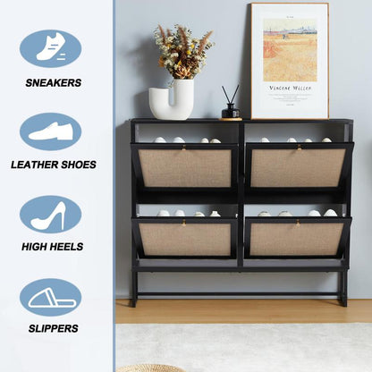 Giratree Farmhouse Shoe Cabinet with Flip Drawers – Slim Freestanding Entryway Shoe Rack | 2, 3 & 4-Tier | Black, Natural, Walnut