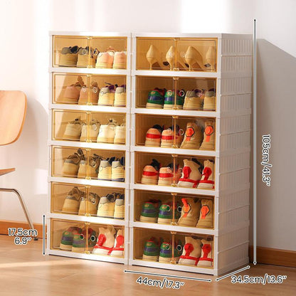 9-Tier Foldable Shoe Organizer with Clear Doors – Holds 18 Pairs, Wheeled, Tool-Free Assembly