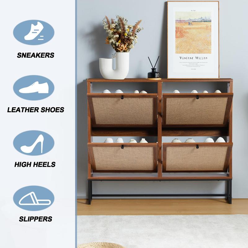Giratree Farmhouse Shoe Cabinet with Flip Drawers – Slim Freestanding Entryway Shoe Rack | 2, 3 & 4-Tier | Black, Natural, Walnut