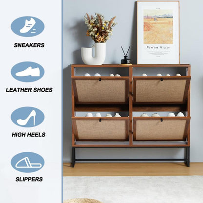 Giratree Farmhouse Shoe Cabinet with Flip Drawers – Slim Freestanding Entryway Shoe Rack | 2, 3 & 4-Tier | Black, Natural, Walnut