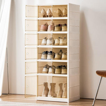 9-Tier Foldable Shoe Organizer with Clear Doors – Holds 18 Pairs, Wheeled, Tool-Free Assembly
