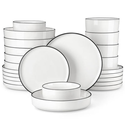 MALACASA LEAH Series Porcelain Dinnerware Set – Lead-Free, Chip-Resistant, Microwave & Dishwasher Safe | 12–24 Piece for 4–6