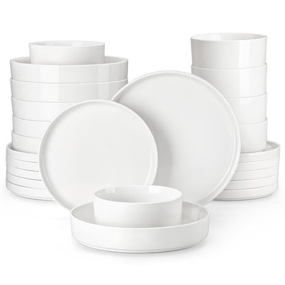 MALACASA LEAH Series Porcelain Dinnerware Set – Lead-Free, Chip-Resistant, Microwave & Dishwasher Safe | 12–24 Piece for 4–6