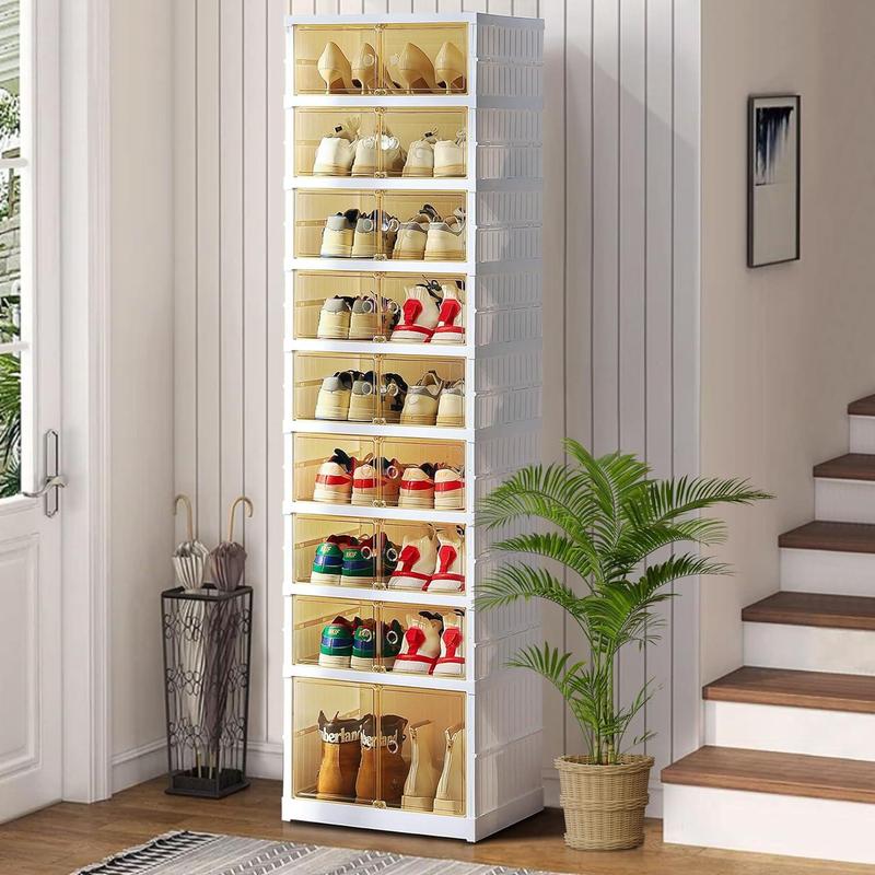 9-Tier Foldable Shoe Organizer with Clear Doors – Holds 18 Pairs, Wheeled, Tool-Free Assembly