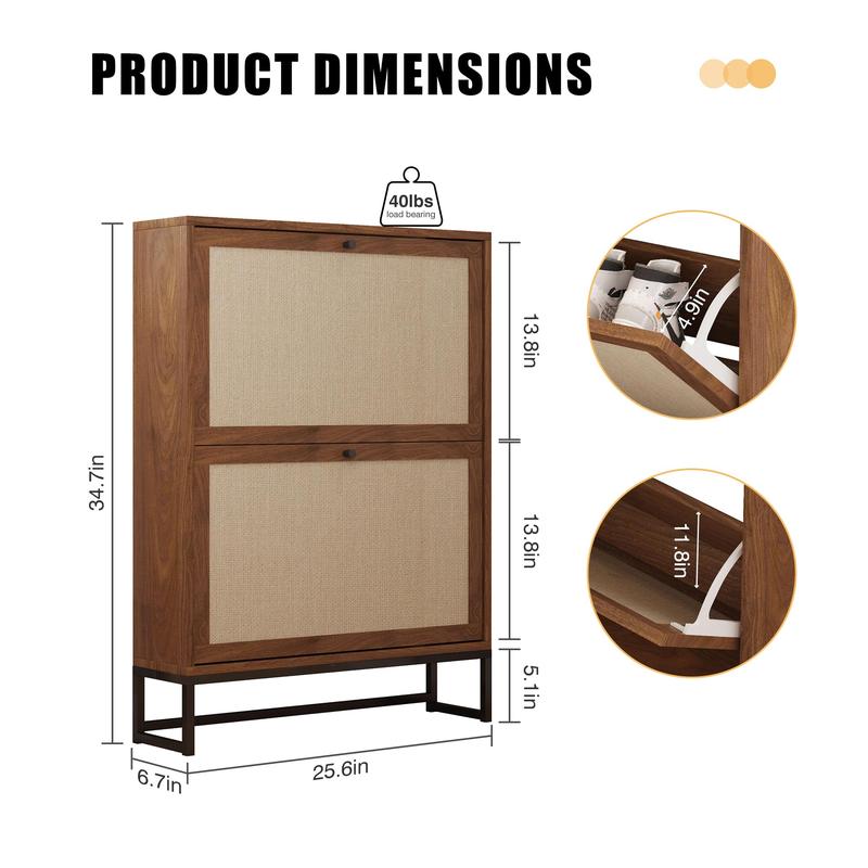 Giratree Farmhouse Shoe Cabinet with Flip Drawers – Slim Freestanding Entryway Shoe Rack | 2, 3 & 4-Tier | Black, Natural, Walnut