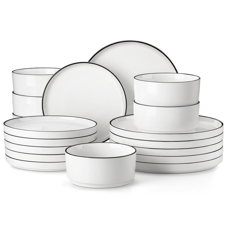 MALACASA LEAH Series Porcelain Dinnerware Set – Lead-Free, Chip-Resistant, Microwave & Dishwasher Safe | 12–24 Piece for 4–6